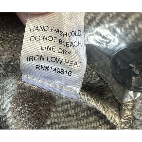 Fore Gray White Brown Plaid Button Up Wool Blend Flannel Shacket Woman's Size XS - Picture 7 of 8